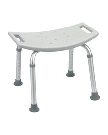 Einfacher Duschhocker aus Aluminium, silber mit weissem Sitz