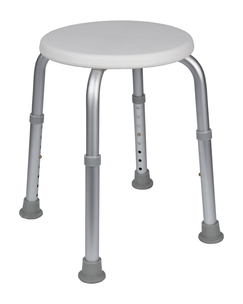 Duschhocker, Aluminium, silber mit weissem Ø33 cm Sitz