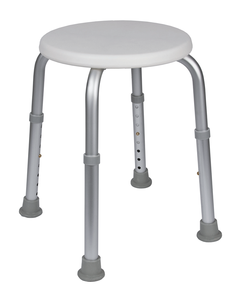 Taburete redondo en aluminio, asiento blanco Ø33 cm, regulable en altura